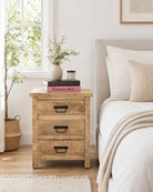 Mangoedge Wooden Three Drawer Nightstand Table - Art and craft furniture