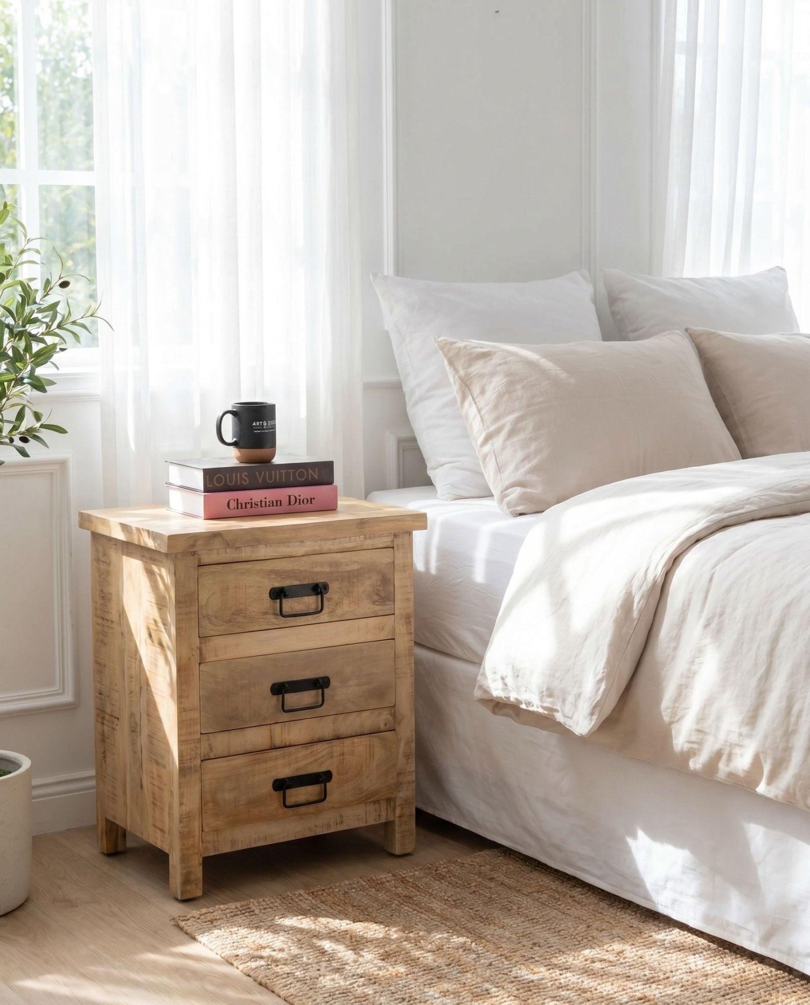 Mangoedge Wooden Three Drawer Nightstand Table - Art and craft furniture