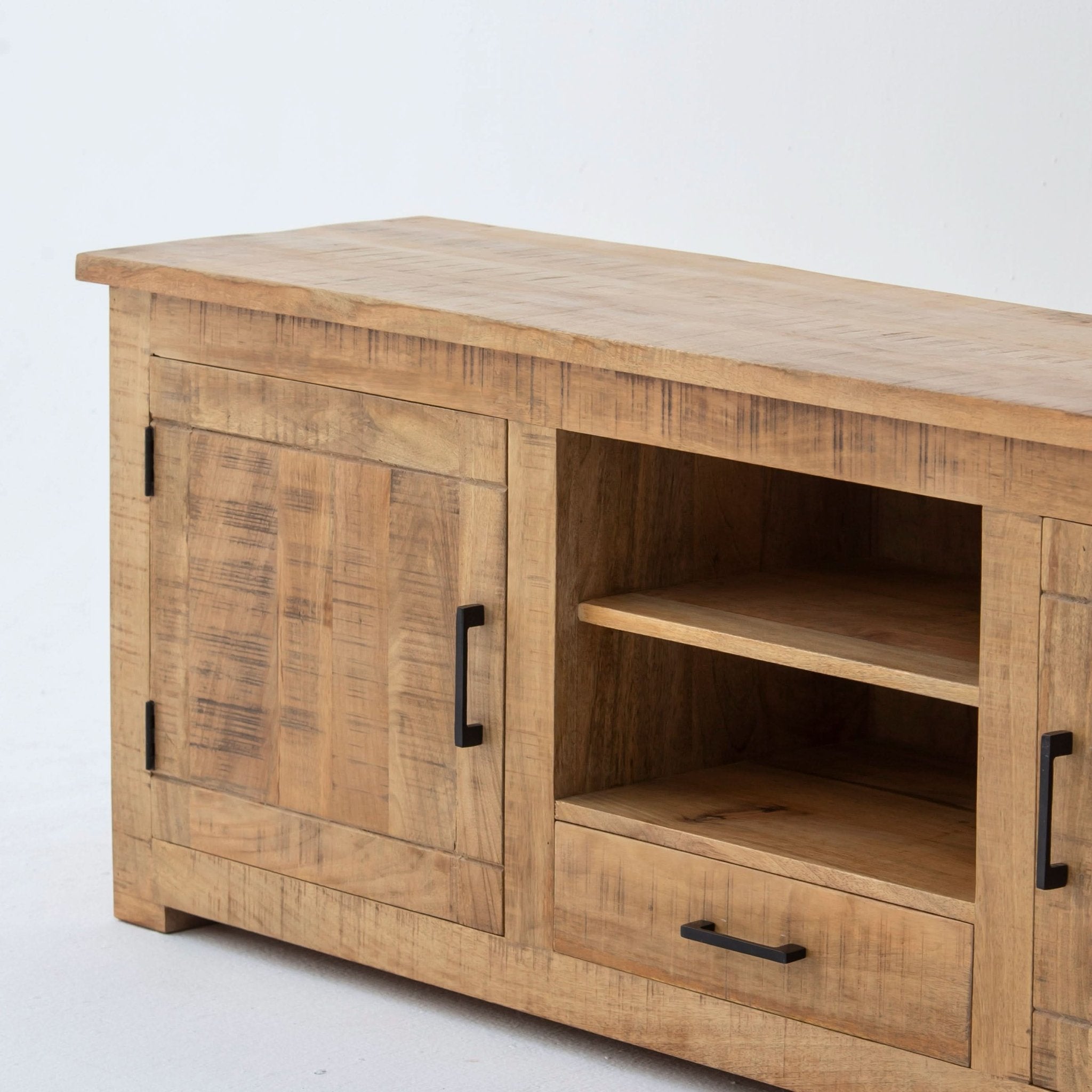 MANGOEDGE WOODEN TWO DOOR ONE DRAWER TV STAND - Art and craft furniture
