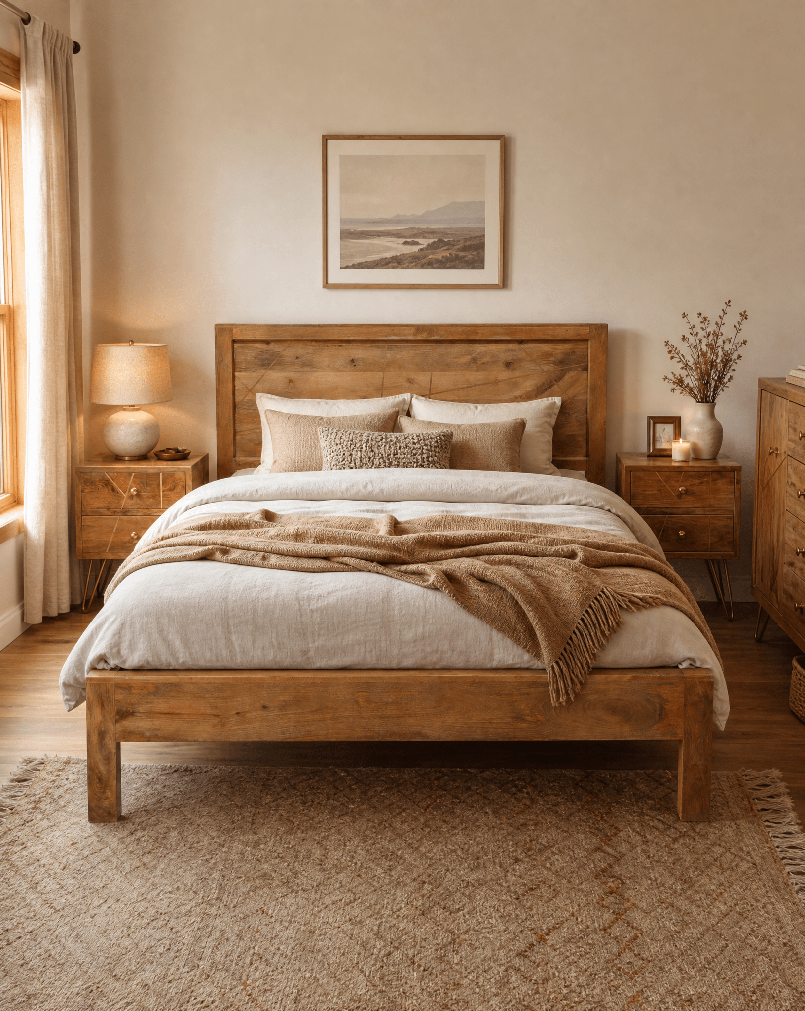MANGOLUXE GOLDLINE MANGO WOOD BED - Art and craft furniture