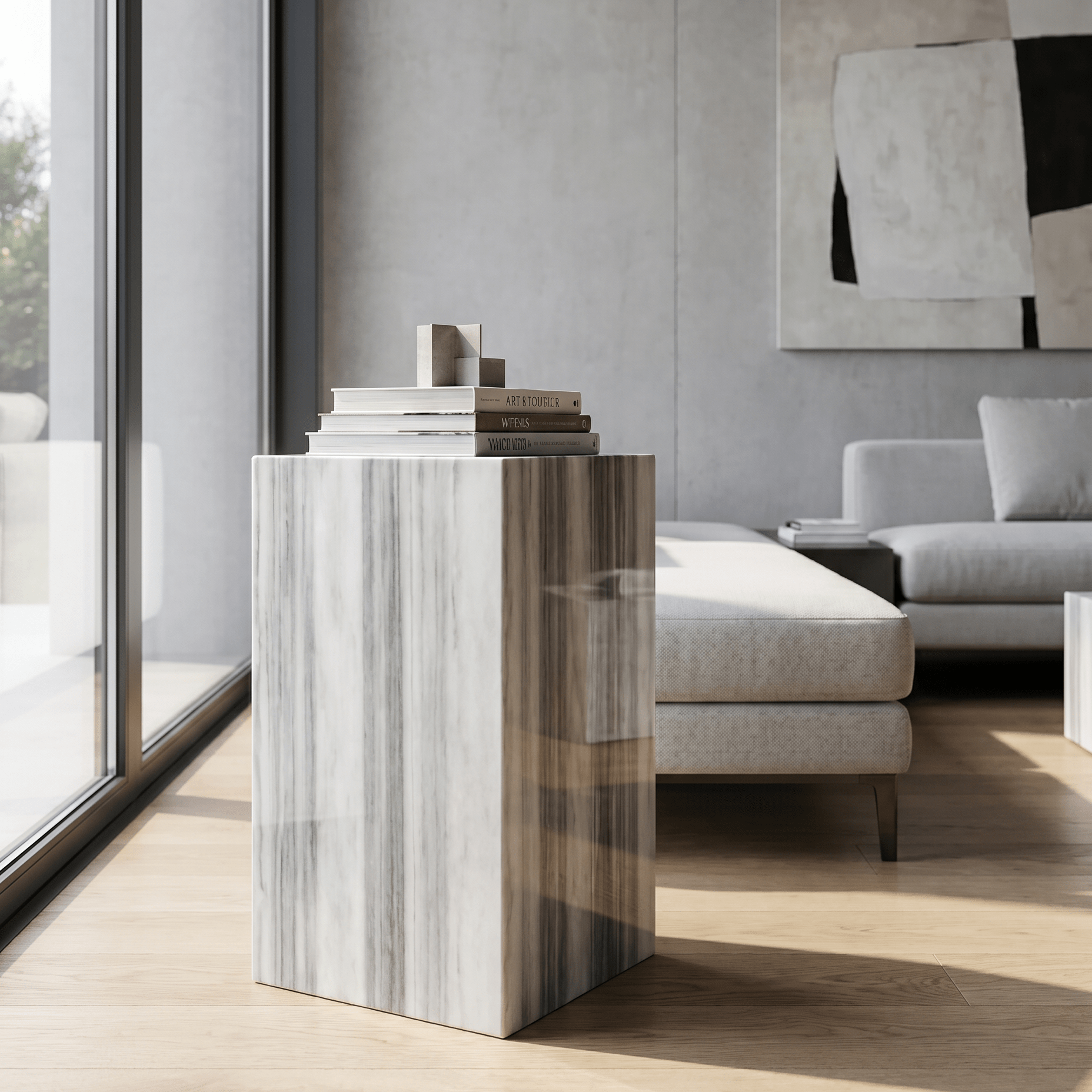 Marmo White Plinth Side Table - Art and craft furniture