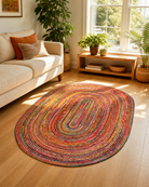 Meadows Weave Jute & Chindi Handmade Oval Rug - Art and craft furniture