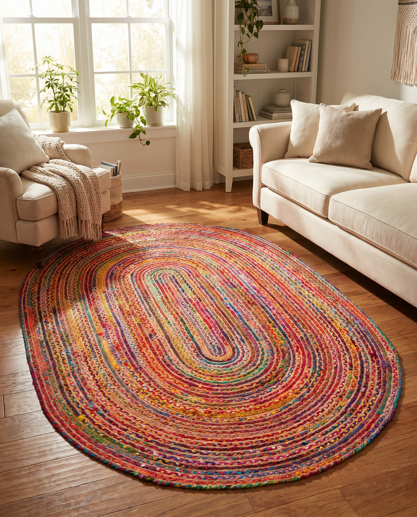 Meadows Weave Jute & Chindi Handmade Oval Rug - Art and craft furniture