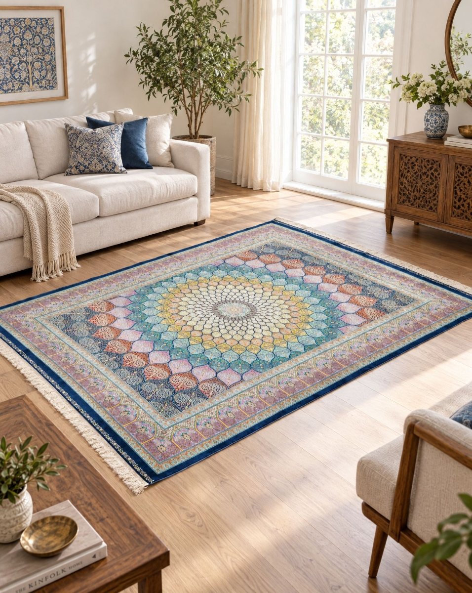 Mehran Qom Blue Carpet - Art and craft furniture