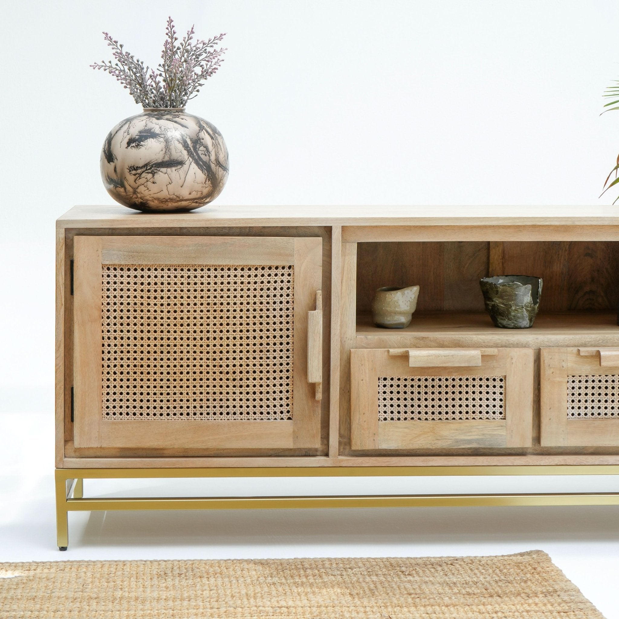 MILANO-CANE TWO DOOR TWO DRAWER TV STAND - Art and craft furniture