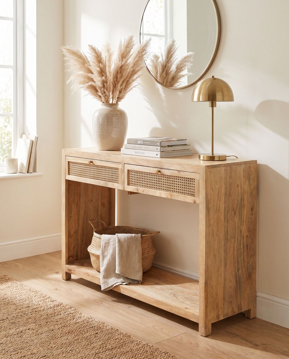 Milano Cane Two Drawers Console Table - Art and craft furniture