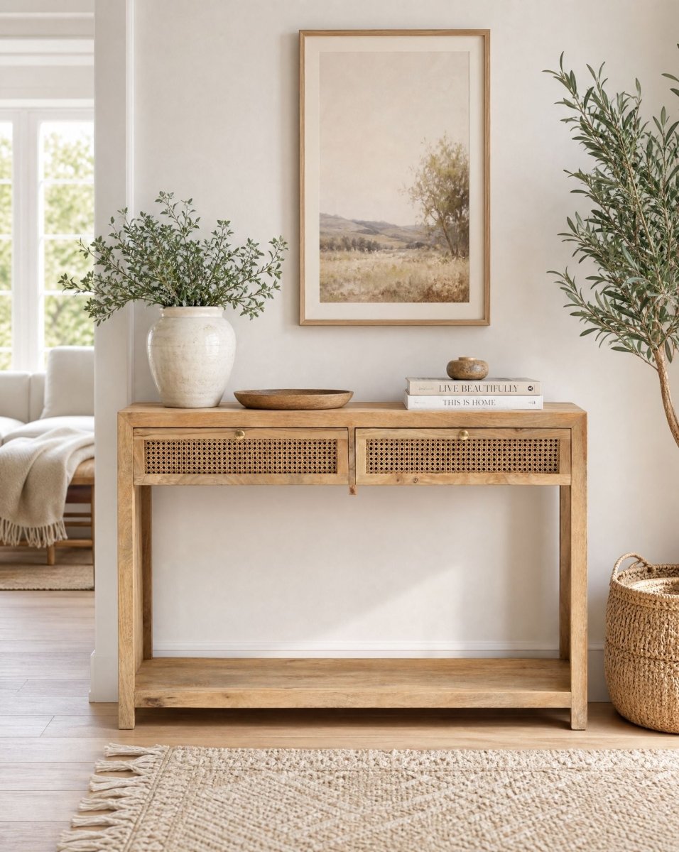 Milano Cane Two Drawers Console Table - Art and craft furniture