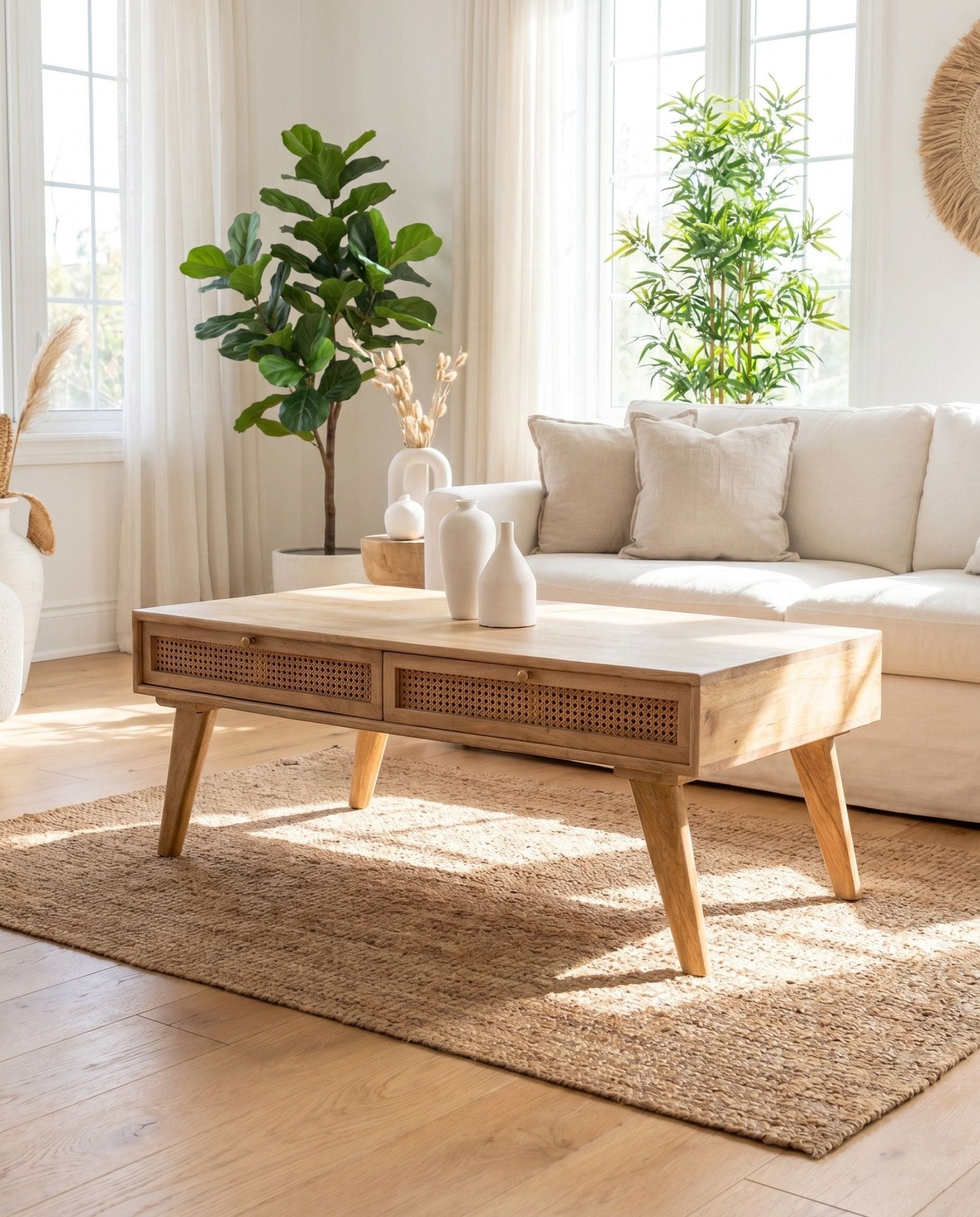 Milano Rattan Wooden Coffee Table - Art and craft furniture