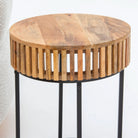 MONTERA WOODEN ROUND SIDETABLE WITH METAL LEGS - Art and craft furniture