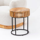 MONTERA WOODEN ROUND SIDETABLE WITH METAL LEGS - Art and craft furniture