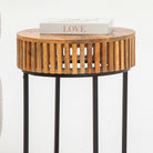 MONTERA WOODEN ROUND SIDETABLE WITH METAL LEGS - Art and craft furniture