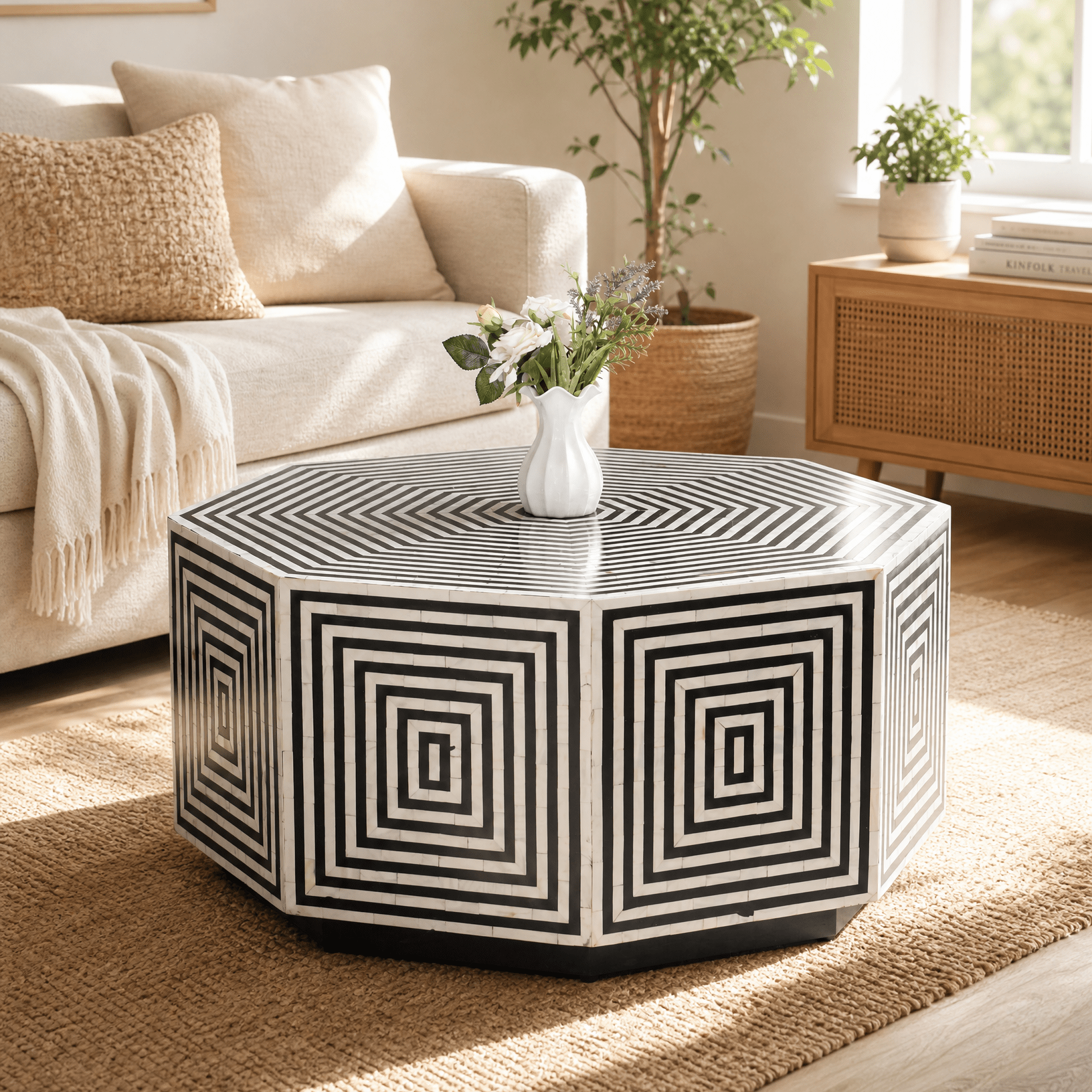 MOONLIT-BLACK MOTHER OF PEARL HEXA COFFEE TABLE - Art and craft furniture