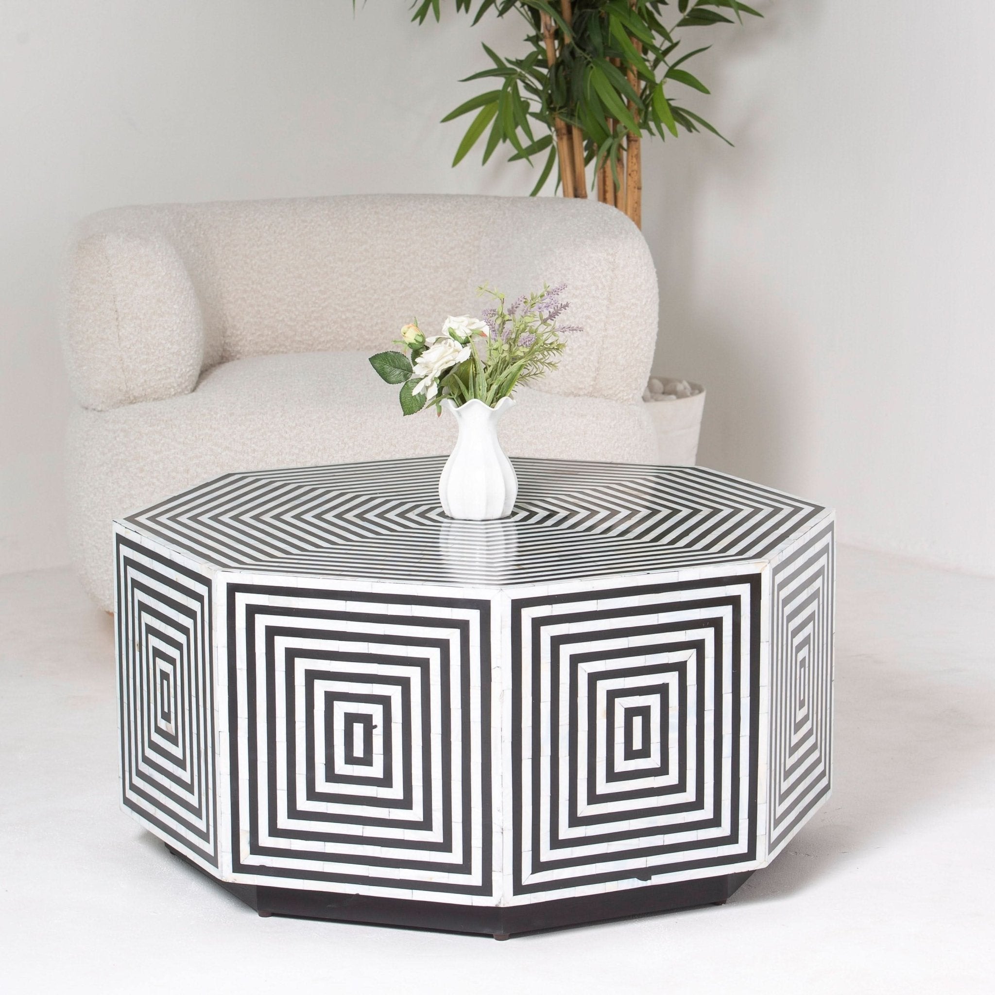 MOONLIT-BLACK MOTHER OF PEARL HEXA COFFEE TABLE - Art and craft furniture