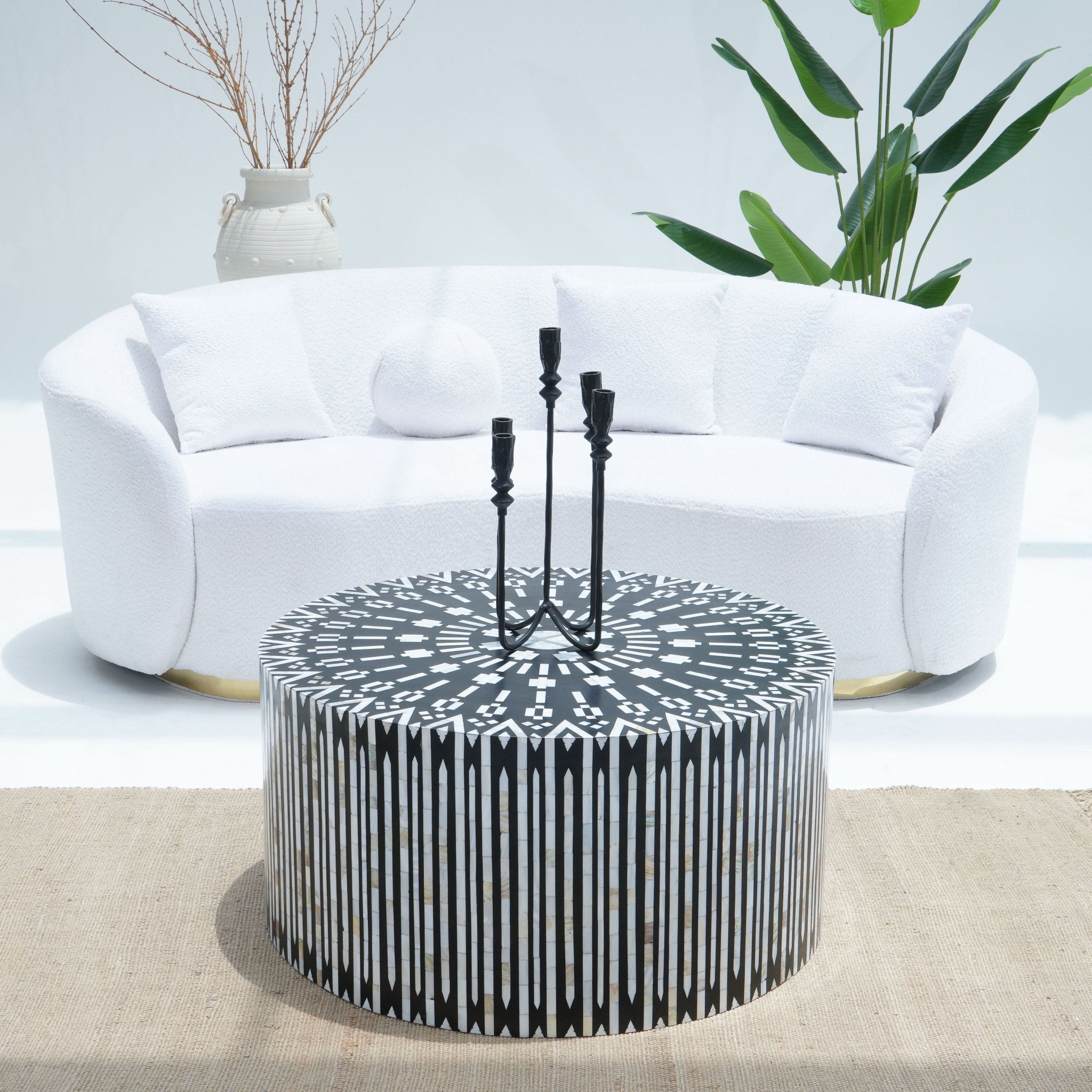 MOONLIT-BLACK STRIP MOTHER OF PEARL COFFEE TABLE - Art and craft furniture