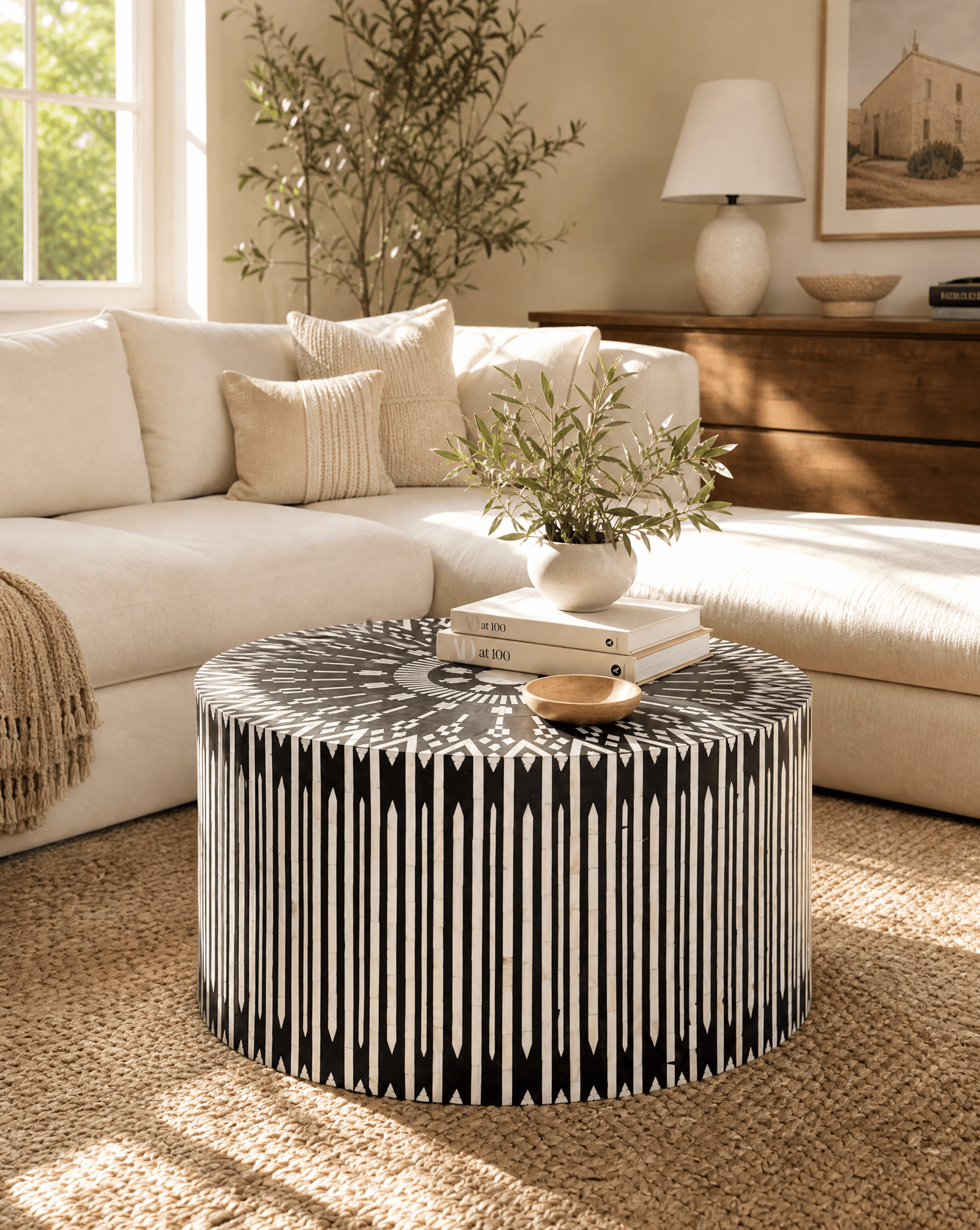MOONLIT-BLACK STRIP MOTHER OF PEARL COFFEE TABLE - Art and craft furniture