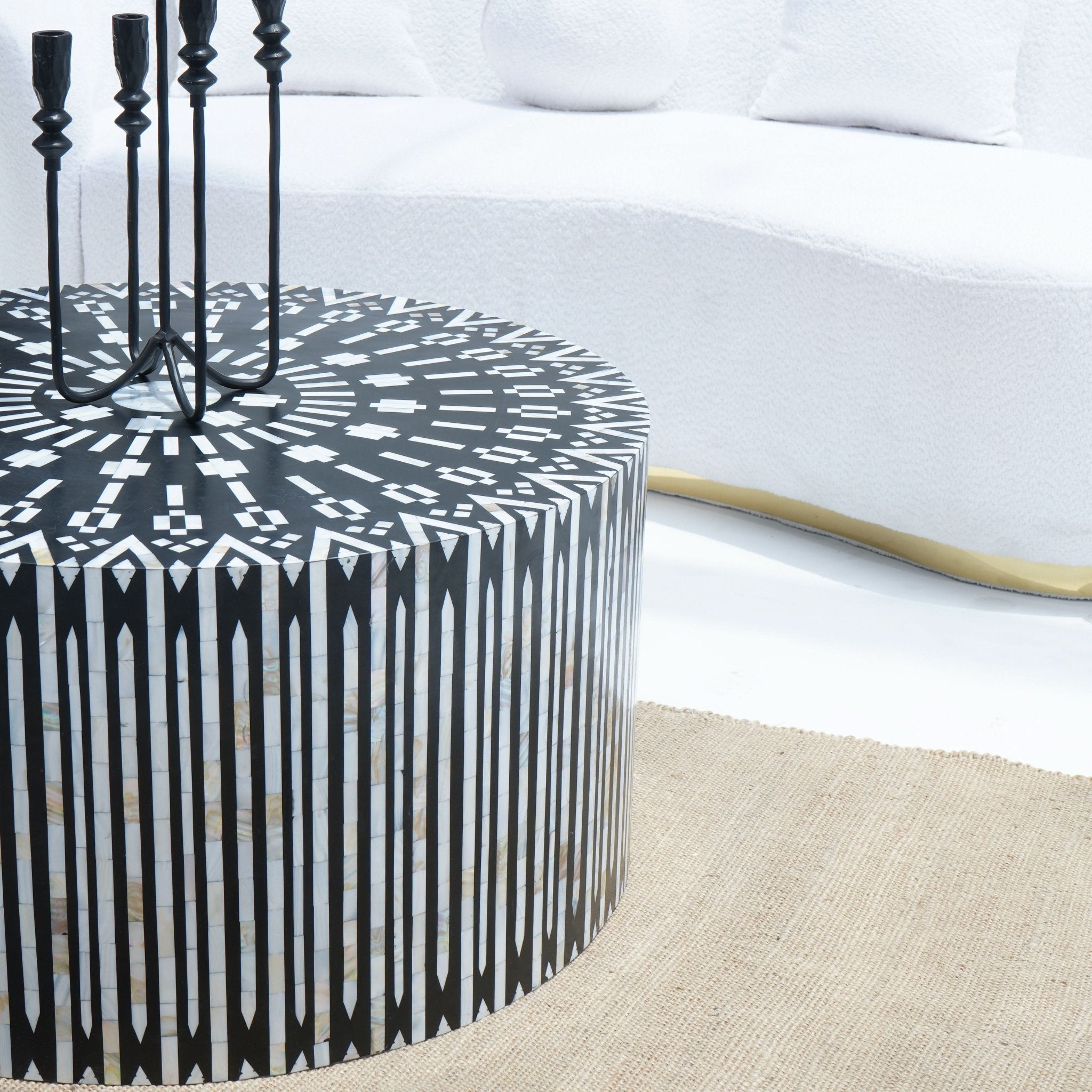 MOONLIT-BLACK STRIP MOTHER OF PEARL COFFEE TABLE - Art and craft furniture