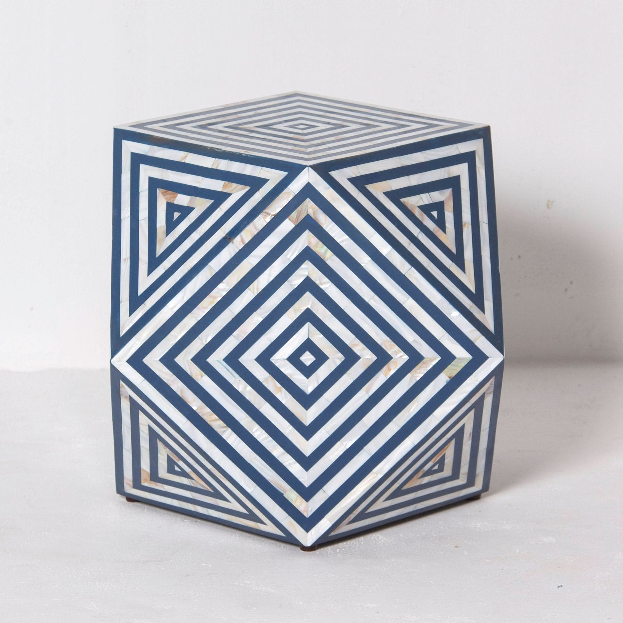MOONLIT-BLUE MOTHER OF PEARL DIAMOND STOOL - Art and craft furniture