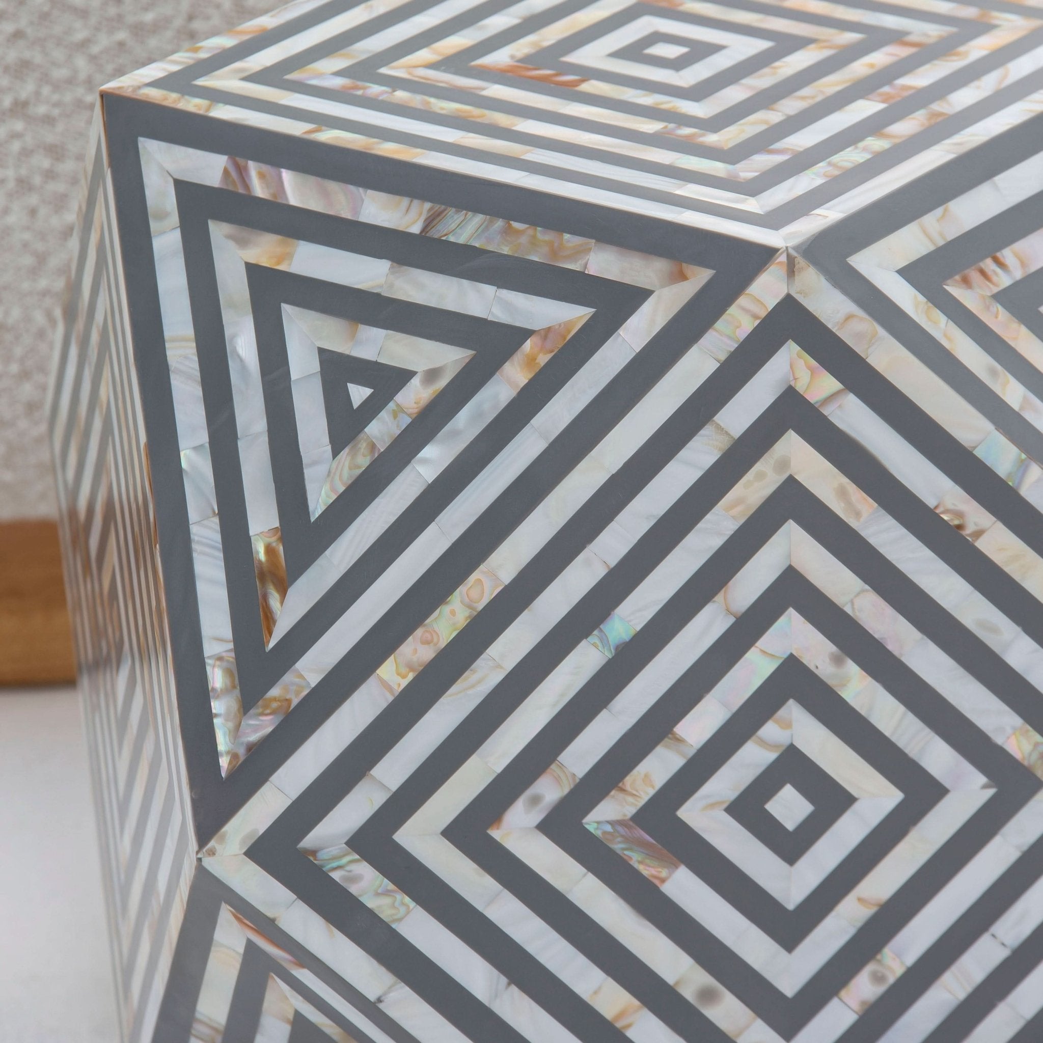 MOONLIT-GREY MOTHER OF PEARL STRIP DIAMOND STOOL - Art and craft furniture