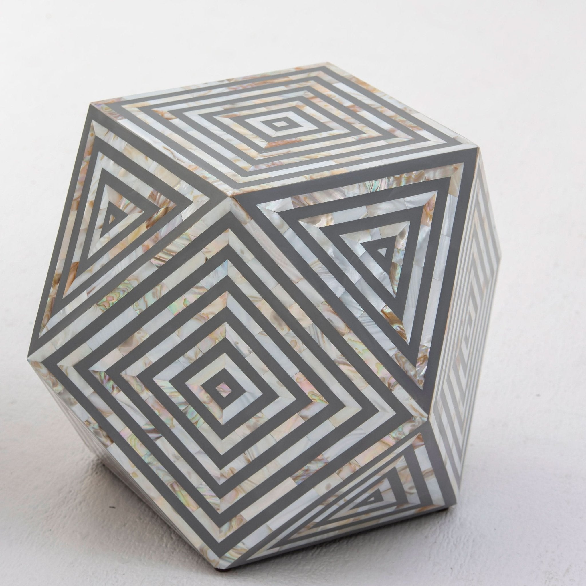MOONLIT-GREY MOTHER OF PEARL STRIP DIAMOND STOOL - Art and craft furniture