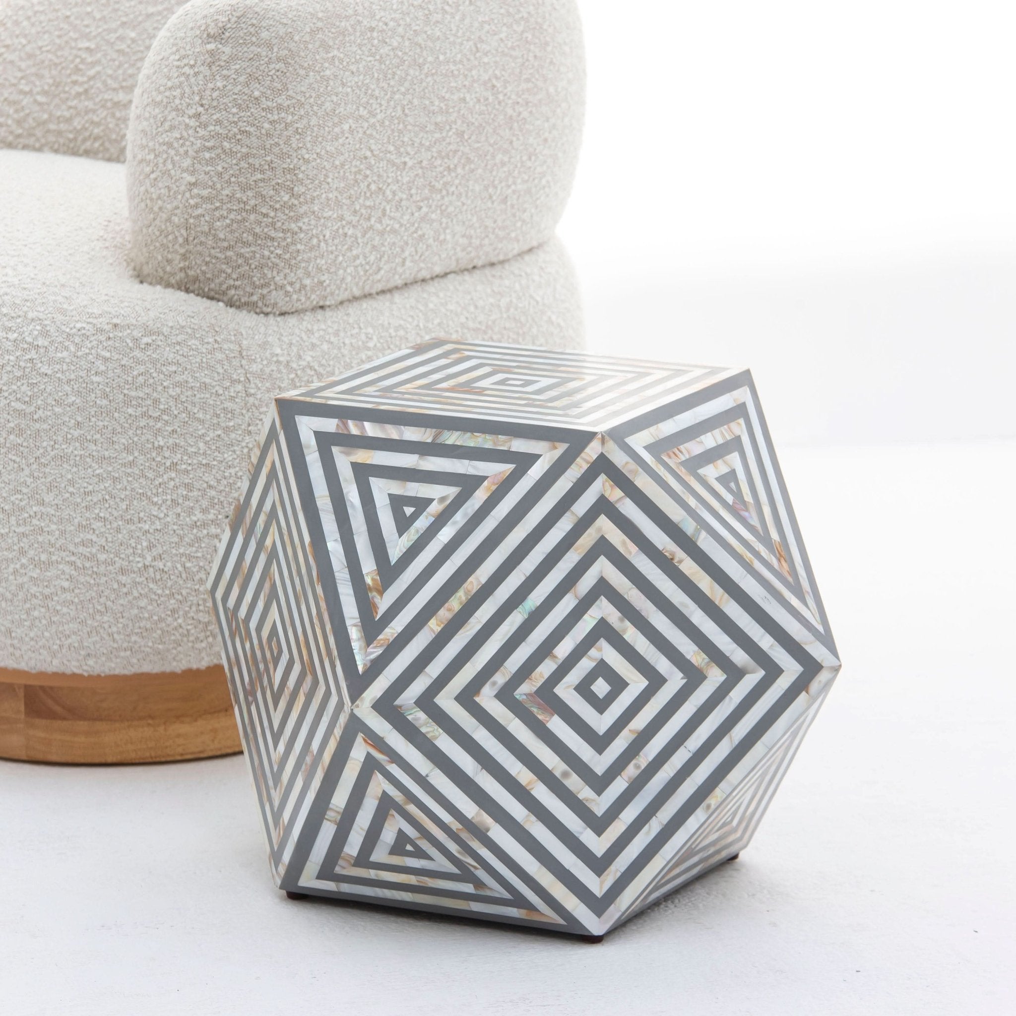 MOONLIT-GREY MOTHER OF PEARL STRIP DIAMOND STOOL - Art and craft furniture