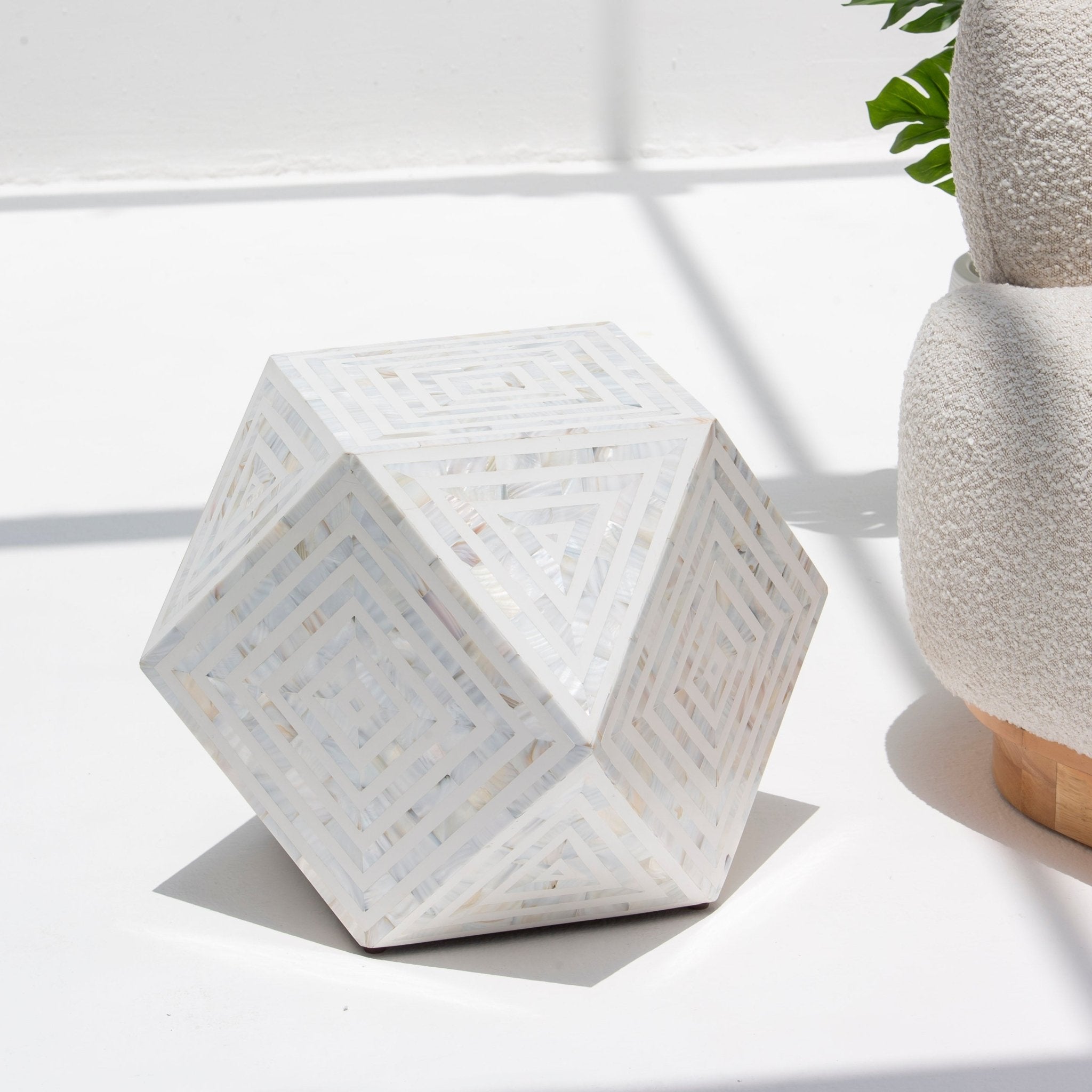 MOONLIT-WHITE STRIP MOTHER OF PEARL DIAMOND STOOL - Art and craft furniture