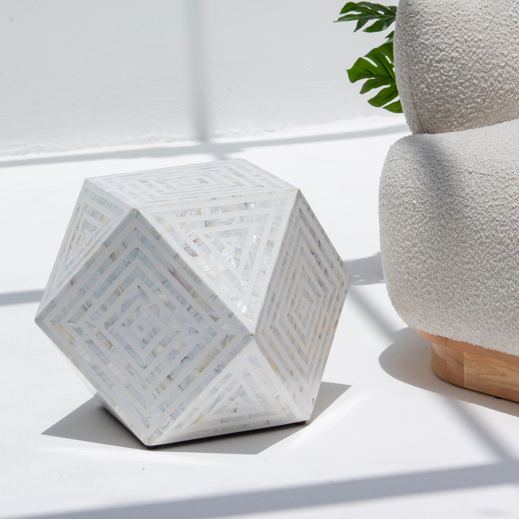 MOONLIT-WHITE STRIP MOTHER OF PEARL DIAMOND STOOL - Art and craft furniture