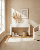 MOONLIT WHITE STRIP MOTHER OF PEARL DRAWER CONSOLE TABLE - Art and craft furniture