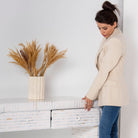 MOONLIT WHITE STRIP MOTHER OF PEARL DRAWER CONSOLE TABLE - Art and craft furniture