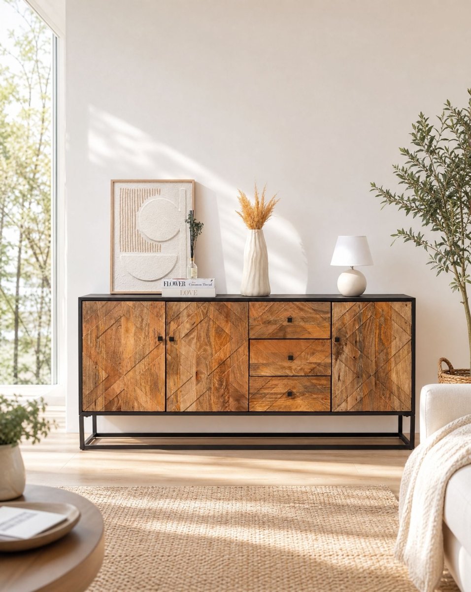 Moro Wooden Three Door Three Drawer Sideboard - Art and craft furniture
