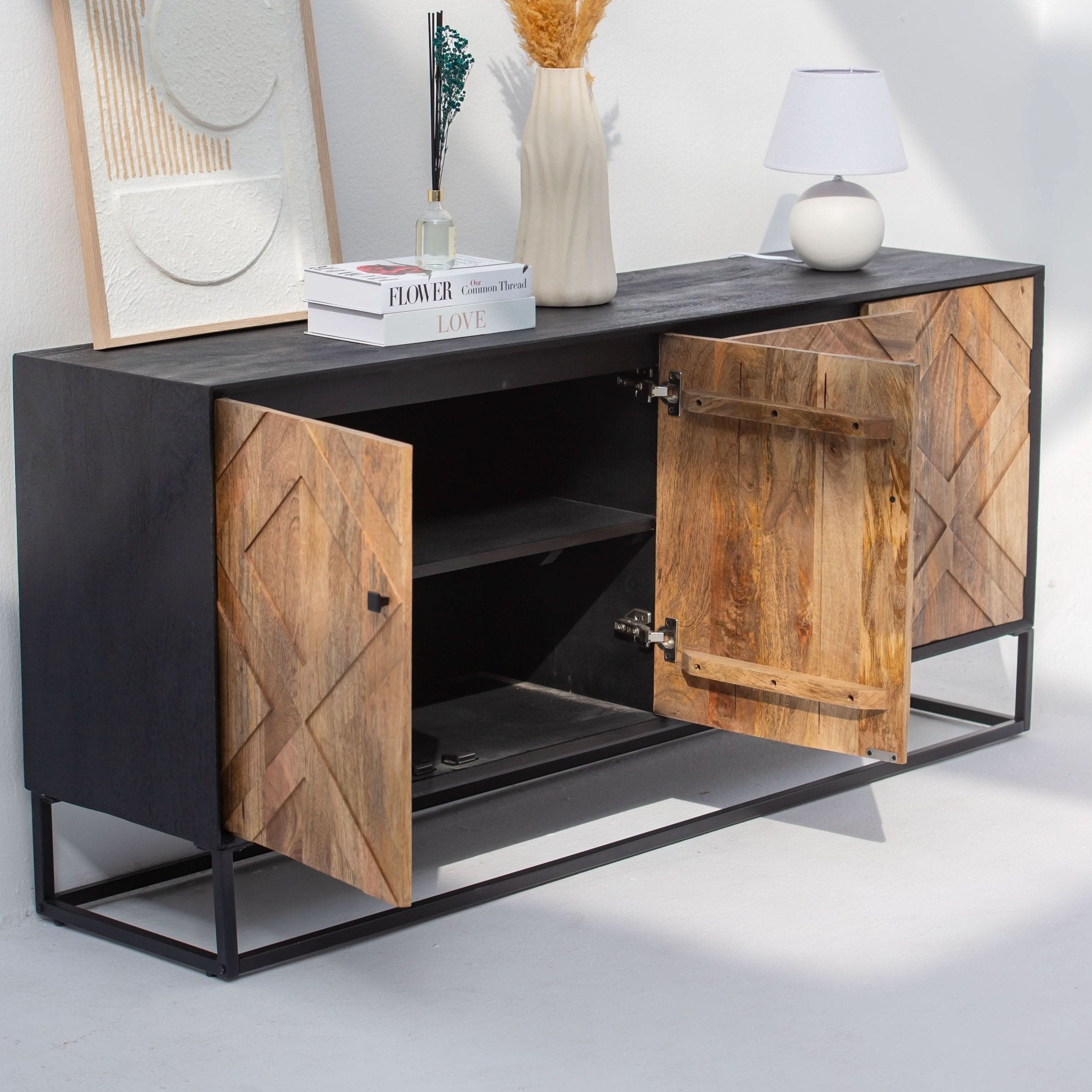 MORO WOODEN THREE DOOR THREE DRAWER SIDEBOARD - Art and craft furniture