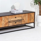 MORO WOODEN THREE DOOR TWO DRAWER TV STAND - Art and craft furniture