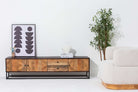 MORO WOODEN THREE DOOR TWO DRAWER TV STAND - Art and craft furniture