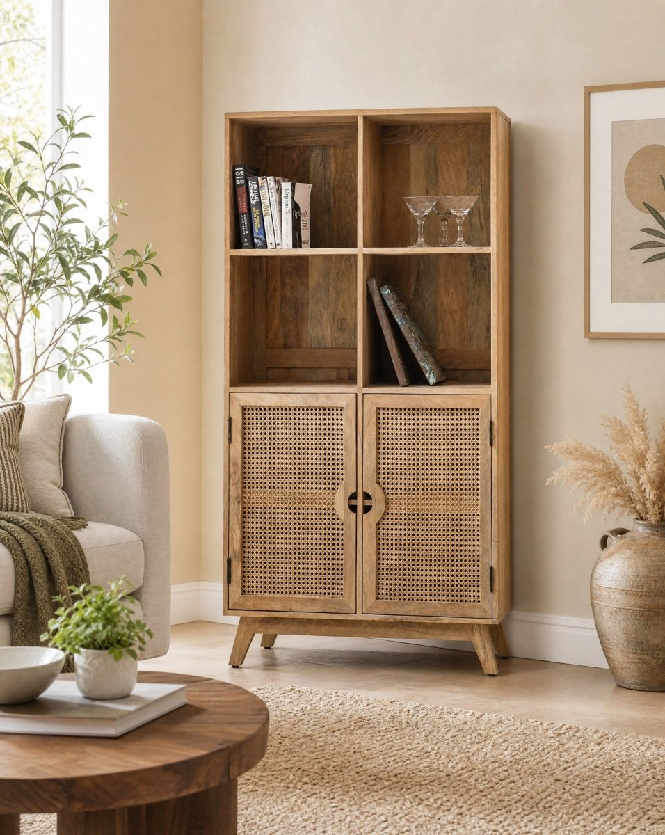 Morris Cane Two Door Bookshelf - Art and craft furniture