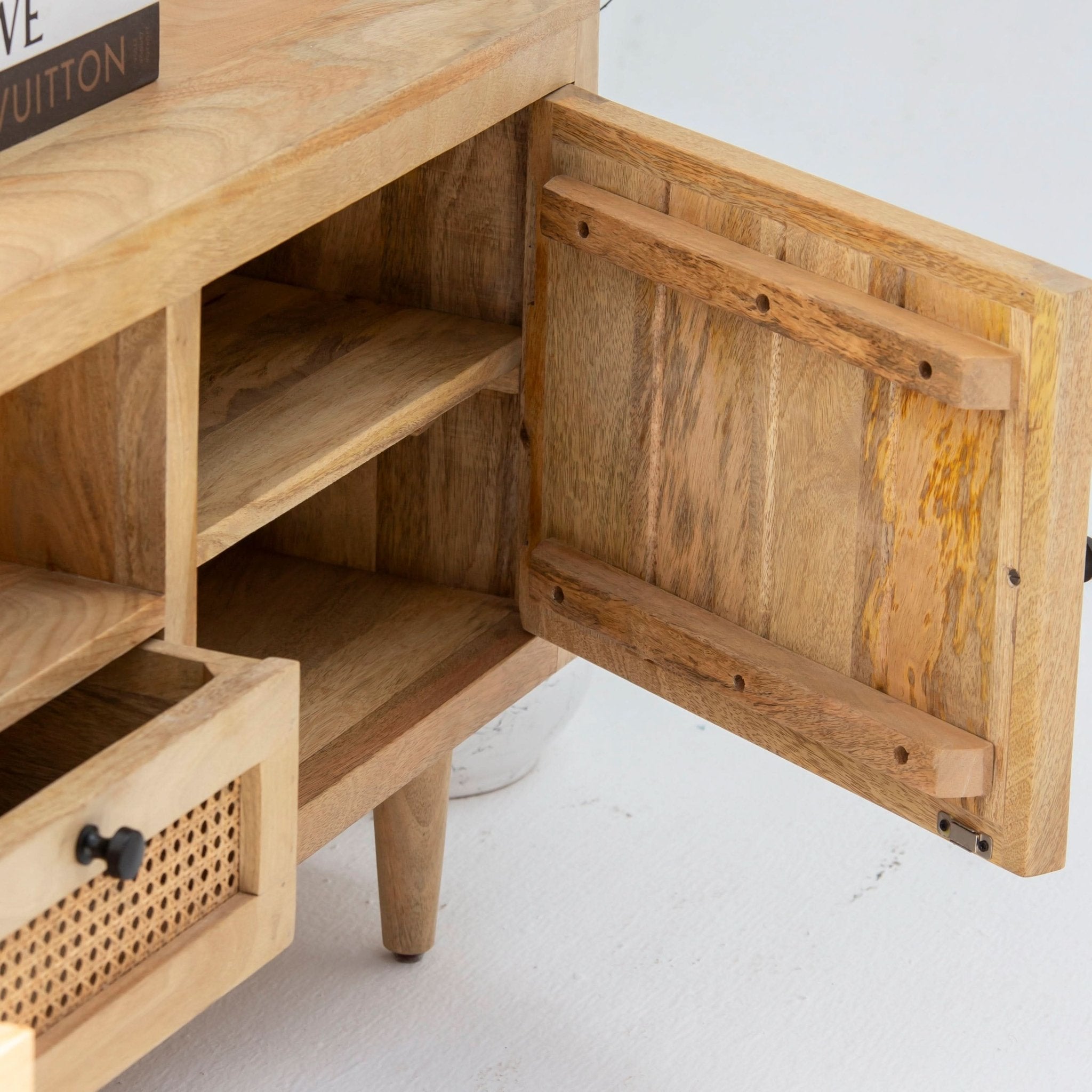 MORRIS-CANE TWO WOODEN DOOR TWO CANE DRAWER TV STAND - Art and craft furniture