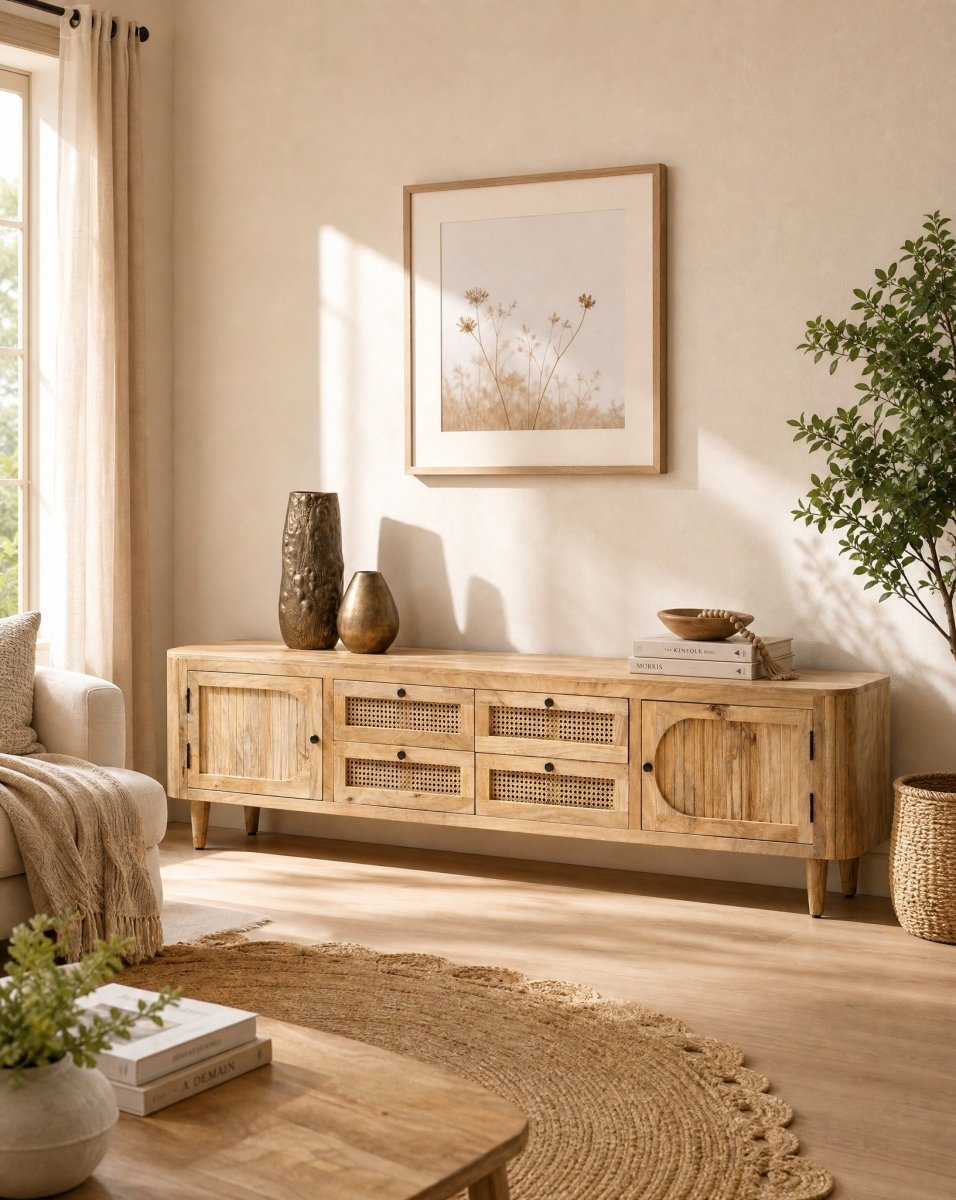 Morris Rattan Wooden TV Console - Art and craft furniture
