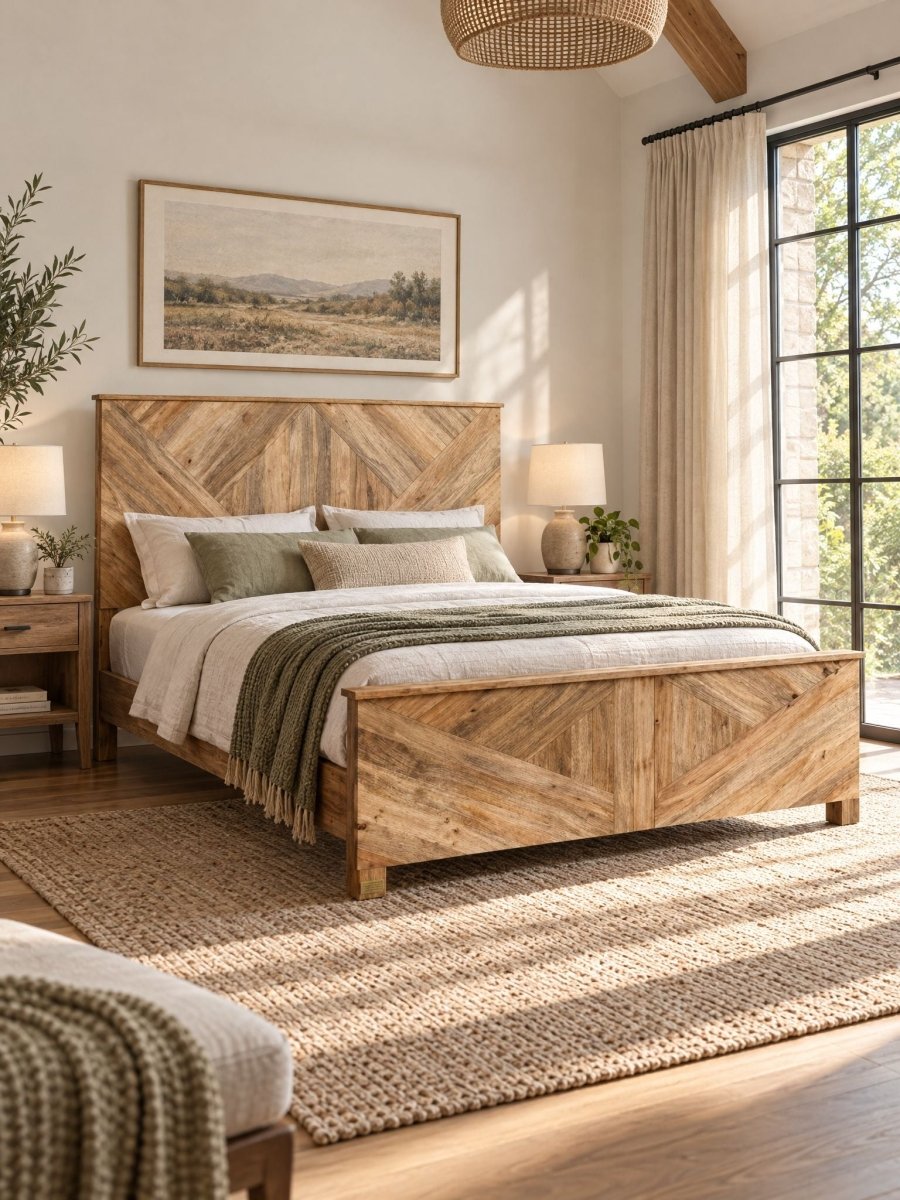 Morrow Fluted Mango Wood Bed - Art and craft furniture