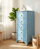 MOSAIC-BLUE INLAY FIVE DRAWER SINGLE DRAWCHEST - Art and craft furniture