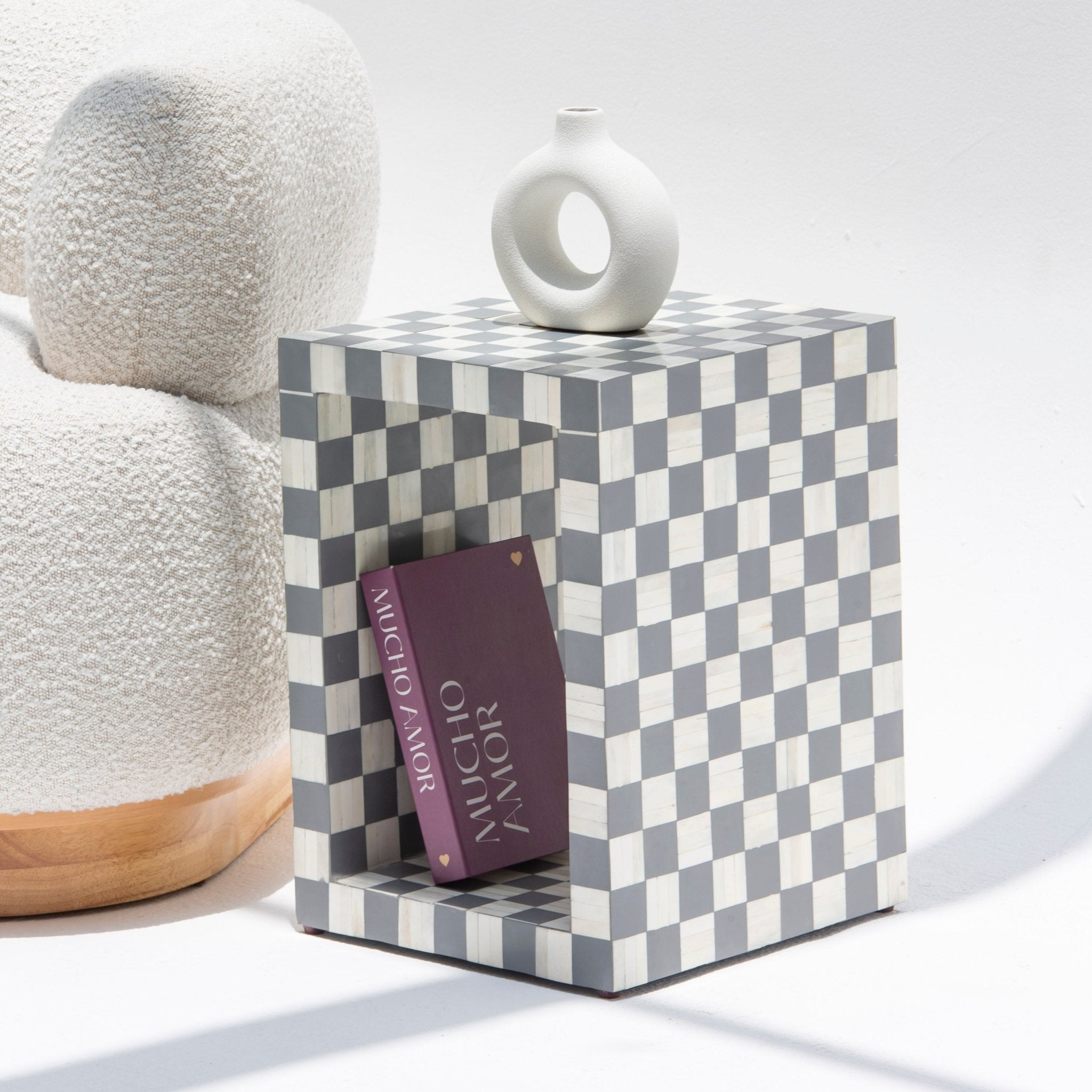 MOSAIC-GREY INLAY SQURE SIDE TABLE - Art and craft furniture