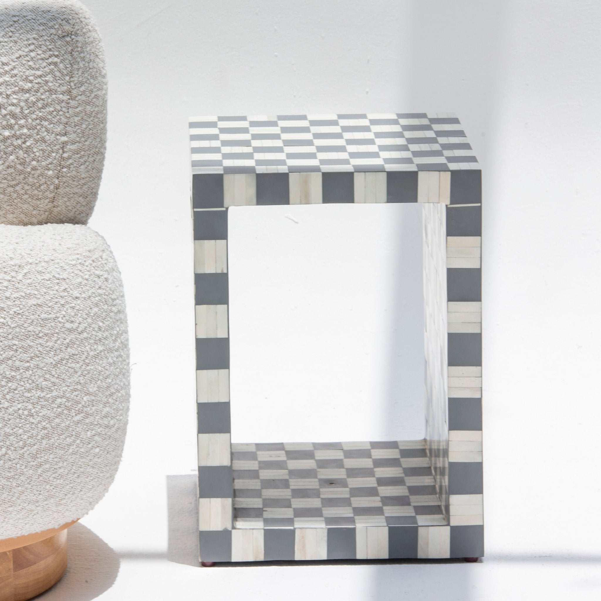 MOSAIC-GREY INLAY SQURE SIDE TABLE - Art and craft furniture