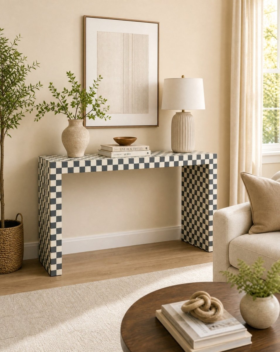 Mosaic Grey U Shape Console Table - Art and craft furniture