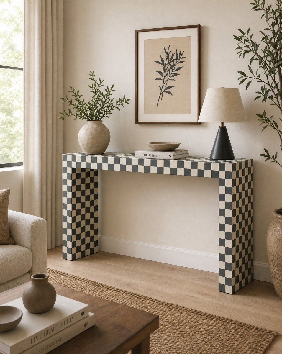 Mosaic Grey U Shape Console Table - Art and craft furniture