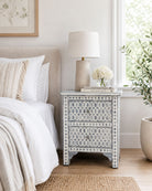 Mosaic Inlay Light Grey Bedside Table - Art and craft furniture