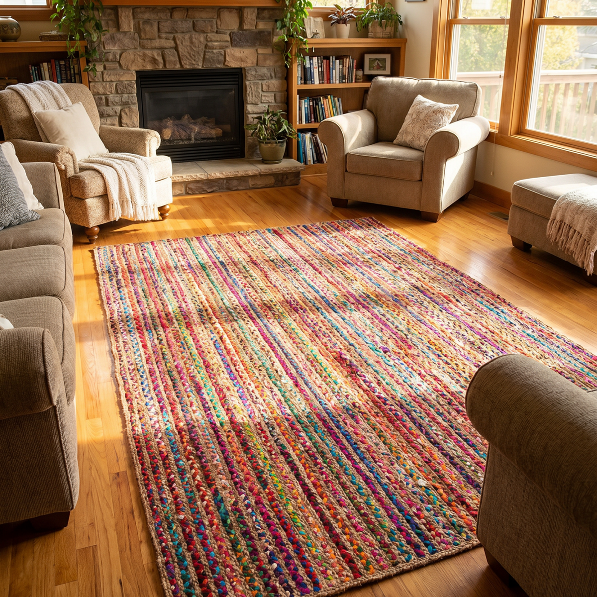 Mosaic Line Jute & Chindi Handmade Rug