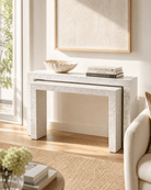 MOSAIC-WHITE MOTHER OF PEARL U SHAPE CONSOLE SET OF TWO - Art and craft furniture