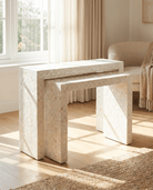 MOSAIC-WHITE MOTHER OF PEARL U SHAPE CONSOLE SET OF TWO - Art and craft furniture