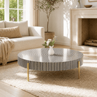 MYSTIC-BLACK STRIP INLAY COFFEE TABLE - Art and craft furniture