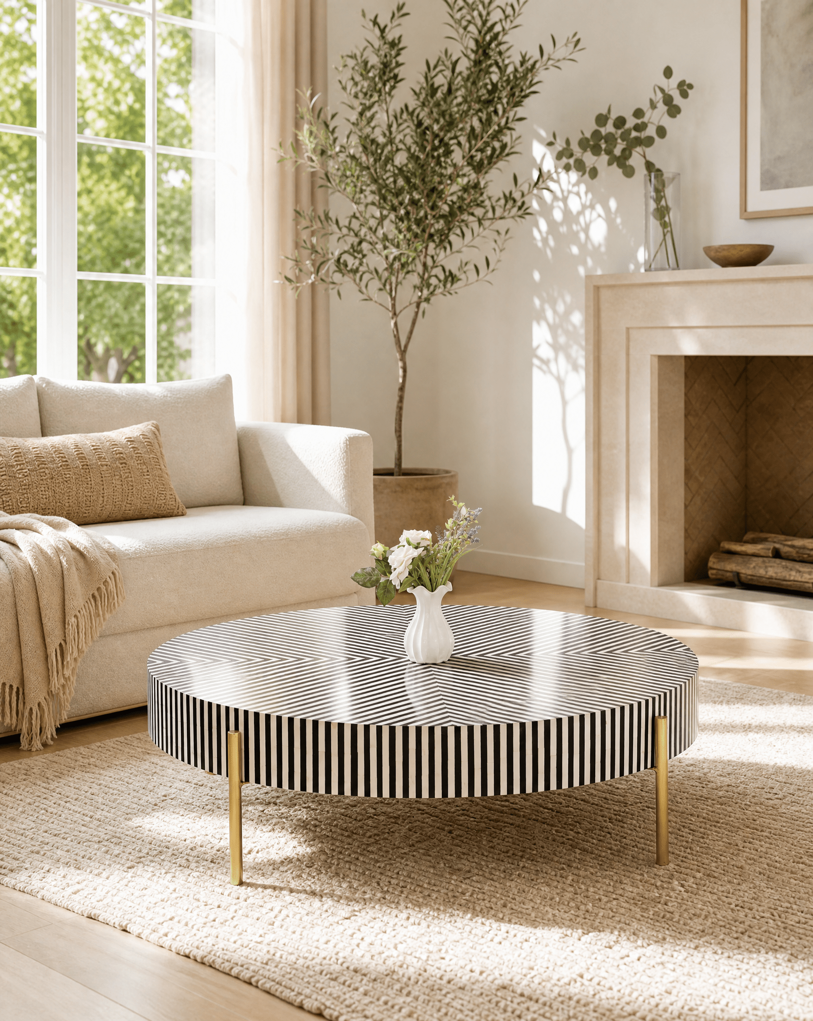 MYSTIC-BLACK STRIP INLAY COFFEE TABLE - Art and craft furniture