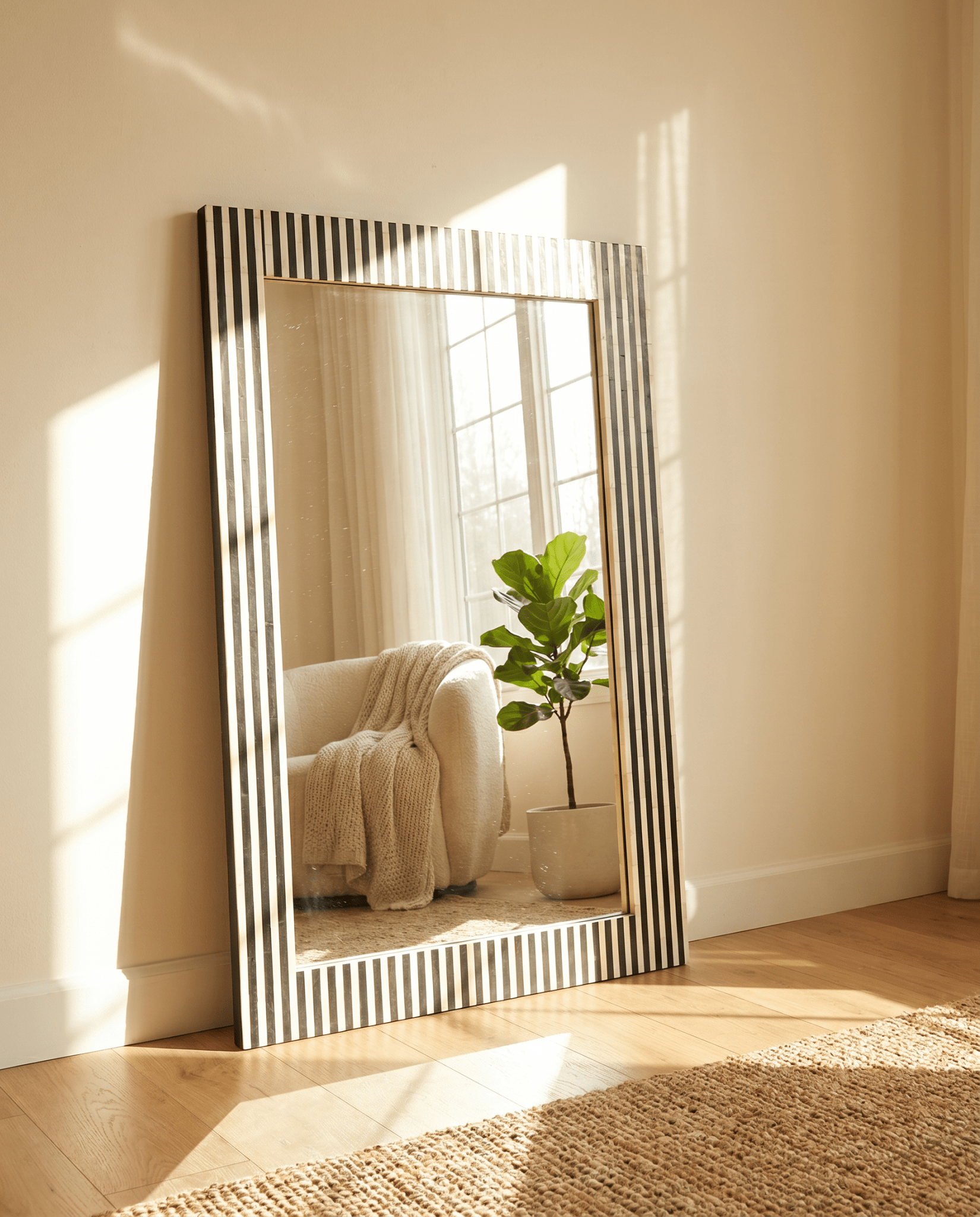 MYSTIC-BLACK STRIP INLAY MIRROR FRAME - Art and craft furniture