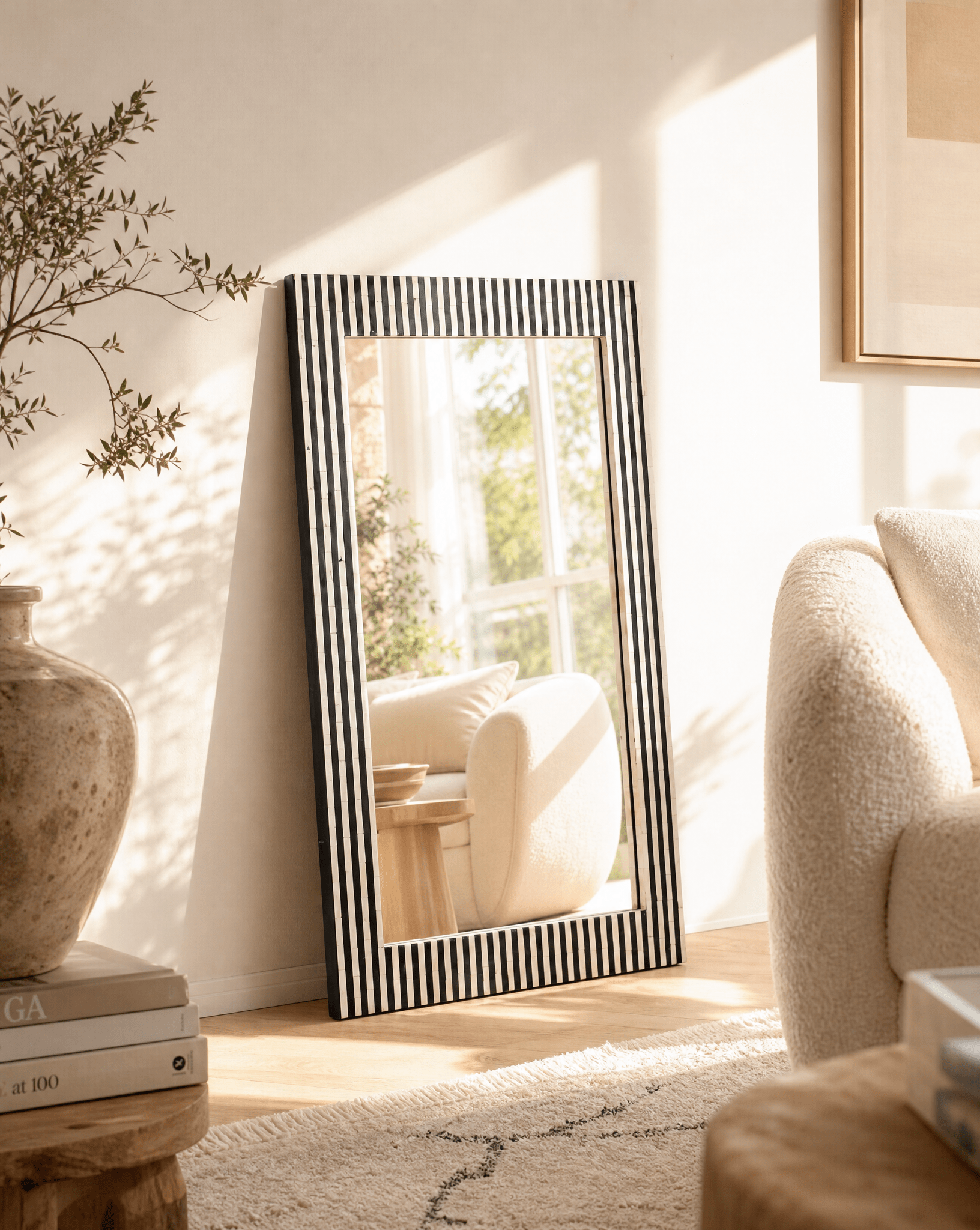 MYSTIC-BLACK STRIP INLAY MIRROR FRAME - Art and craft furniture