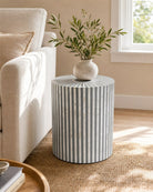 Mystic Grey Stripe Mother Of Pearl Round Stool - Art and craft furniture
